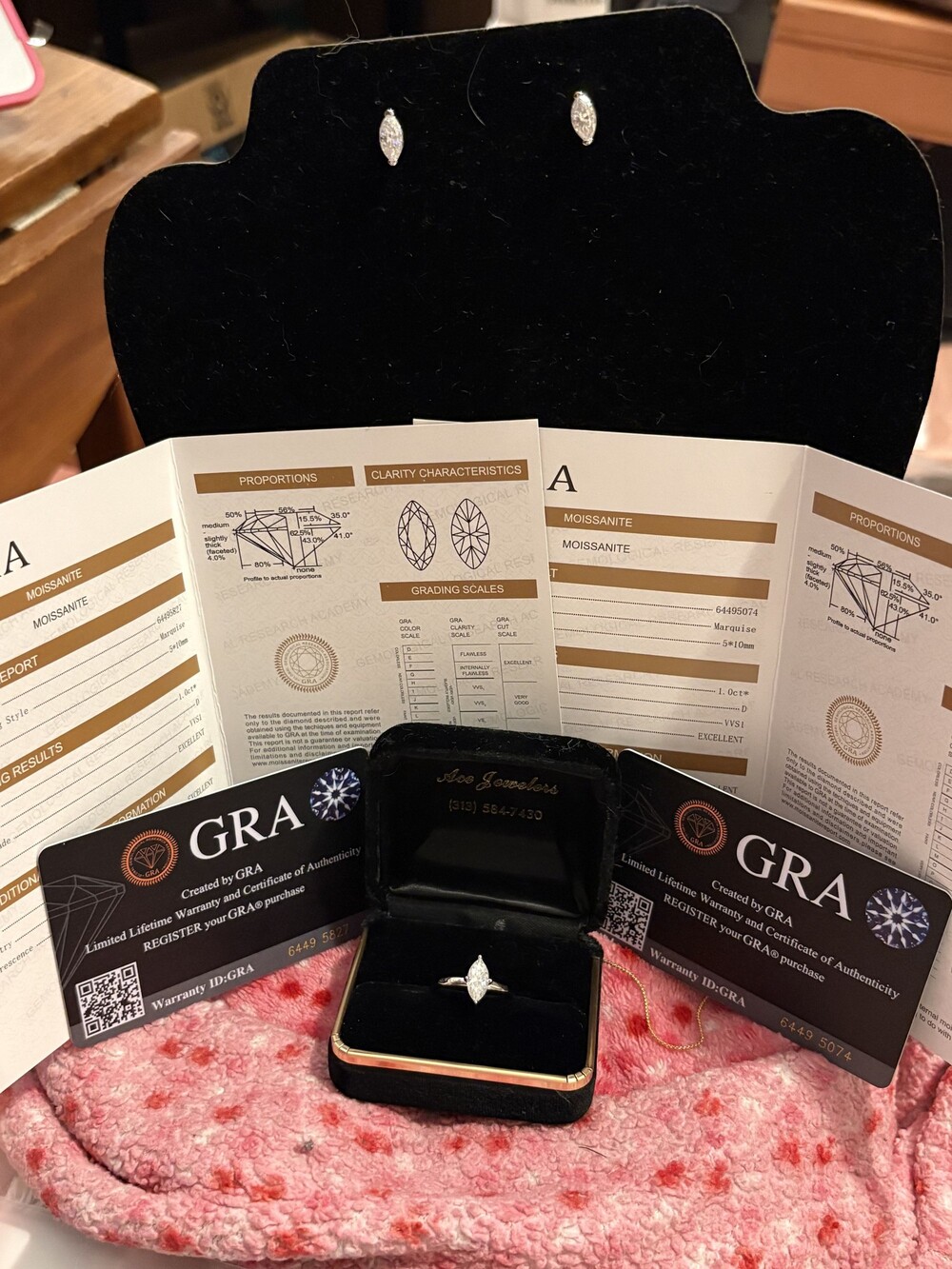 GRA Certified 925 Silver Marquise Moissanite 1.00ctw Ring and Earrings set